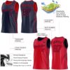 Custom Reversible Navy Red Double Side Star Sublimation Basketball Suit Jersey