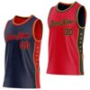 Custom Reversible Navy Red-Old Gold Double Side Star Sublimation Basketball Suit Jersey