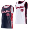 Custom Reversible Navy Red-White Double Side Star Sublimation Basketball Suit Jersey
