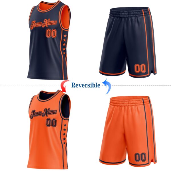 Custom Reversible Navy Orange Double Side Star Sublimation Basketball Suit Jersey