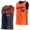 Custom Reversible Navy Orange Double Side Star Sublimation Basketball Suit Jersey
