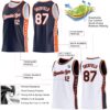 Custom Reversible Navy White-Orange Double Side Star Sublimation Basketball Suit Jersey