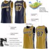 Custom Reversible Navy Old Gold-White Double Side Star Sublimation Basketball Suit Jersey