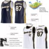 Custom Reversible Navy White-Old Gold Double Side Star Sublimation Basketball Suit Jersey