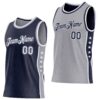 Custom Reversible Navy White-Gray Double Side Star Sublimation Basketball Suit Jersey