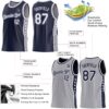 Custom Reversible Navy White-Gray Double Side Star Sublimation Basketball Suit Jersey