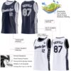 Custom Reversible Navy Gray-White Double Side Star Sublimation Basketball Suit Jersey