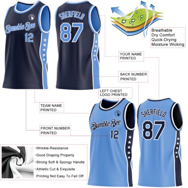 Custom Reversible Navy Lakes Blue-White Double Side Star Sublimation Basketball Suit Jersey