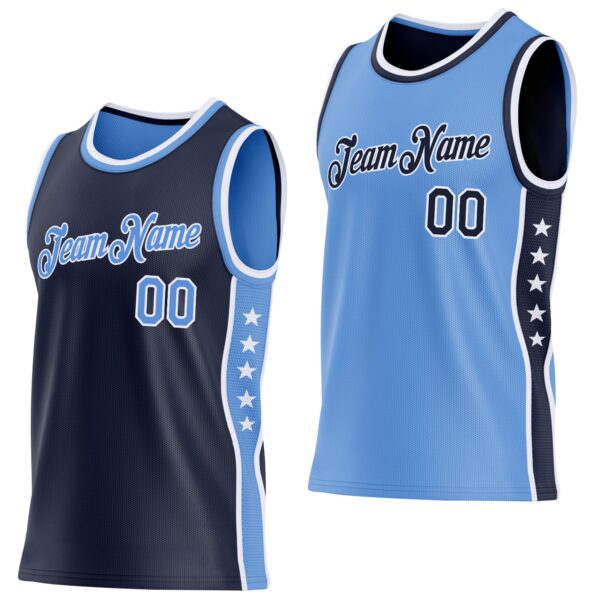Custom Reversible Navy Lakes Blue-White Double Side Star Sublimation Basketball Suit Jersey