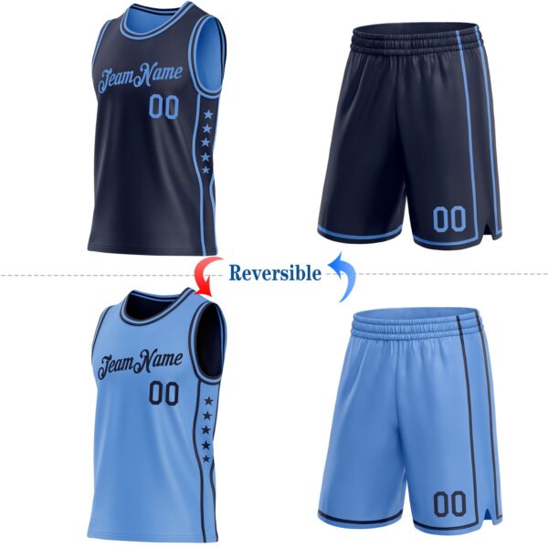 Custom Reversible Navy Lakes Blue Double Side Star Sublimation Basketball Suit Jersey
