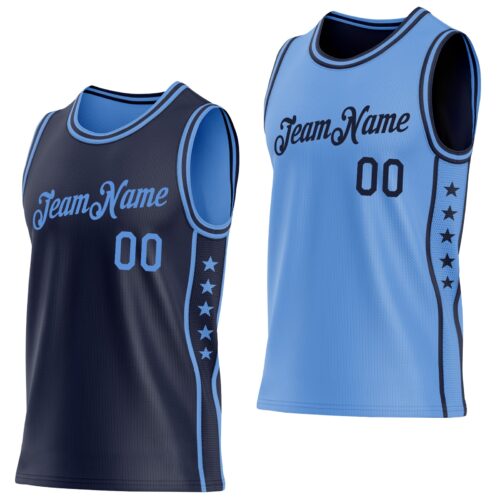 Custom Reversible Navy Lakes Blue Double Side Star Sublimation Basketball Suit Jersey