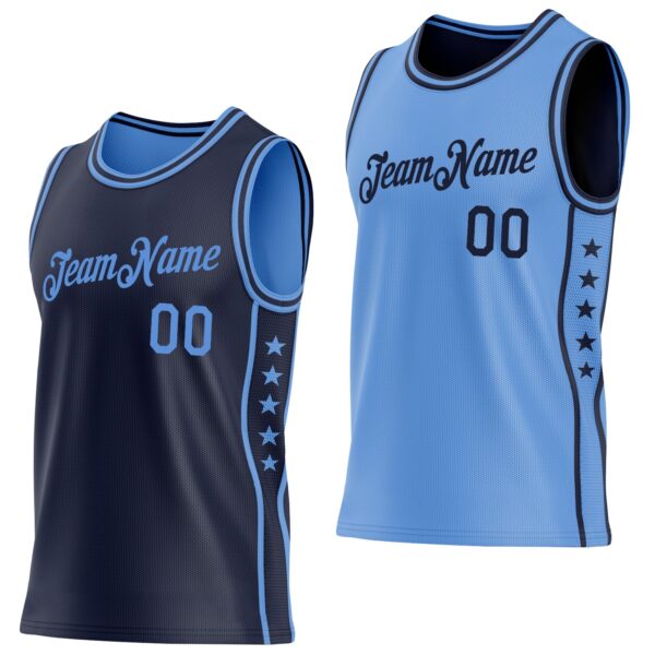 Custom Reversible Navy Lakes Blue Double Side Star Sublimation Basketball Suit Jersey