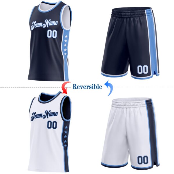 Custom Reversible Navy White-Lakes Blue Double Side Star Sublimation Basketball Suit Jersey