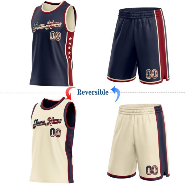 Custom Reversible Navy Vintage USA Flag-Cream Double Side Star Sublimation Basketball Suit Jersey