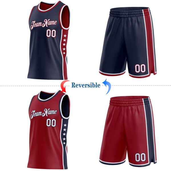 Custom Reversible Navy White-Crimson Double Side Star Sublimation Basketball Suit Jersey