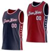 Custom Reversible Navy White-Crimson Double Side Star Sublimation Basketball Suit Jersey
