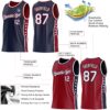 Custom Reversible Navy White-Crimson Double Side Star Sublimation Basketball Suit Jersey