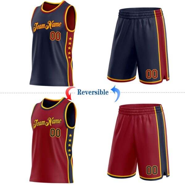 Custom Reversible Navy Crimson-Gold Double Side Star Sublimation Basketball Suit Jersey