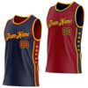 Custom Reversible Navy Crimson-Gold Double Side Star Sublimation Basketball Suit Jersey