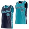 Custom Reversible Navy Teal-White Double Side Star Sublimation Basketball Suit Jersey