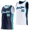 Custom Reversible Navy White-Teal Double Side Star Sublimation Basketball Suit Jersey