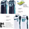 Custom Reversible Navy White-Teal Double Side Star Sublimation Basketball Suit Jersey