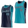 Custom Reversible Navy Gray-Teal Double Side Star Sublimation Basketball Suit Jersey