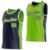 Custom Reversible Navy Neon Green-White Double Side Star Sublimation Basketball Suit Jersey