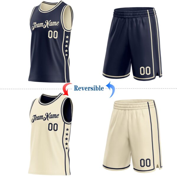 Custom Reversible Navy Cream Double Side Star Sublimation Basketball Suit Jersey