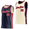 Custom Reversible Navy Red-Cream Double Side Star Sublimation Basketball Suit Jersey