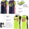 Custom Reversible Navy Neon Green-Pink Double Side Star Sublimation Basketball Suit Jersey