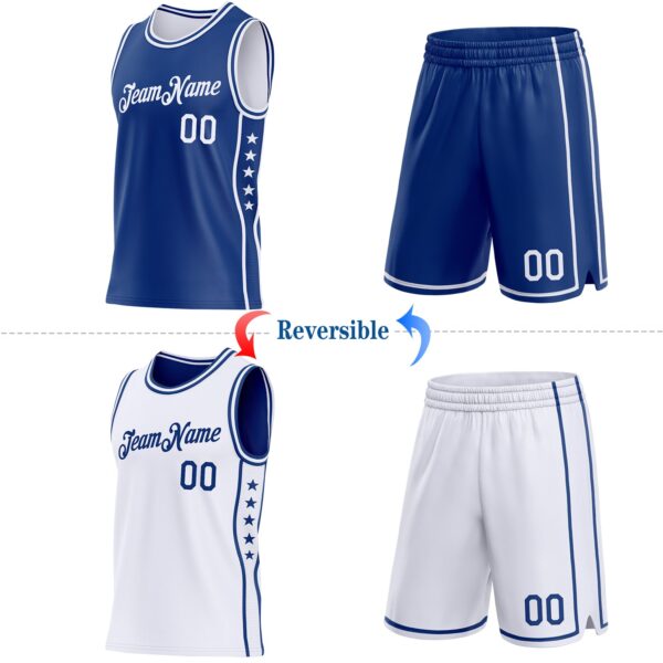 Custom Reversible Royal White Double Side Star Sublimation Basketball Suit Jersey