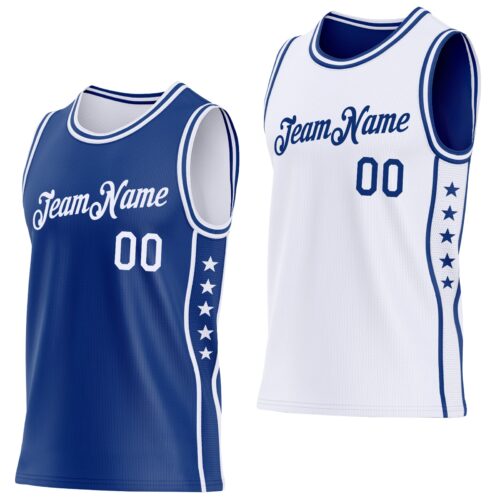 Custom Reversible Royal White Double Side Star Sublimation Basketball Suit Jersey
