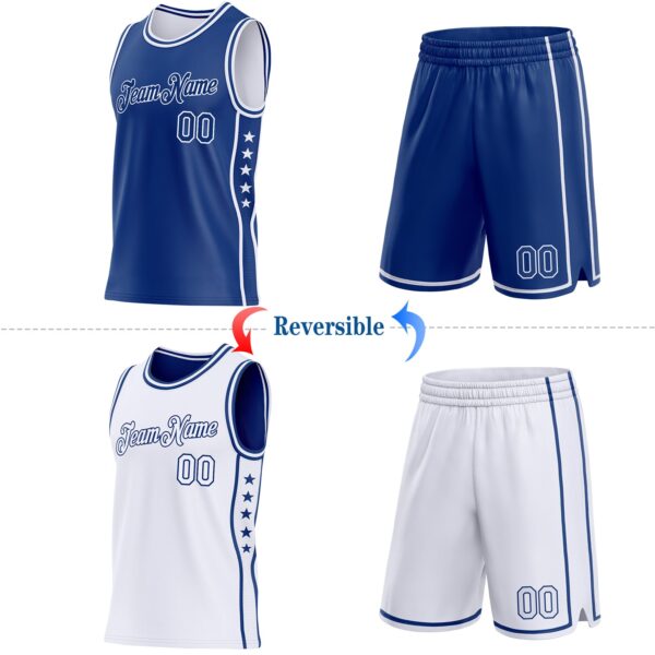 Custom Reversible Royal White Double Side Star Sublimation Basketball Suit Jersey