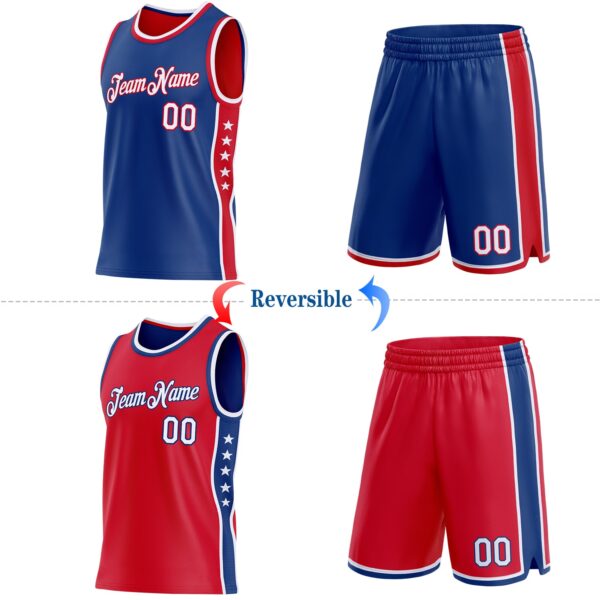 Custom Reversible Royal White-Red Double Side Star Sublimation Basketball Suit Jersey