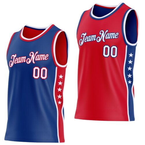 Custom Reversible Royal White-Red Double Side Star Sublimation Basketball Suit Jersey