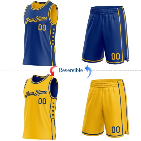Custom Reversible Royal Gold Double Side Star Sublimation Basketball Suit Jersey