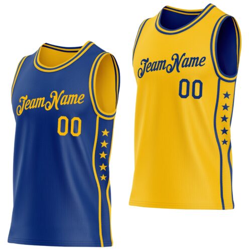 Custom Reversible Royal Gold Double Side Star Sublimation Basketball Suit Jersey