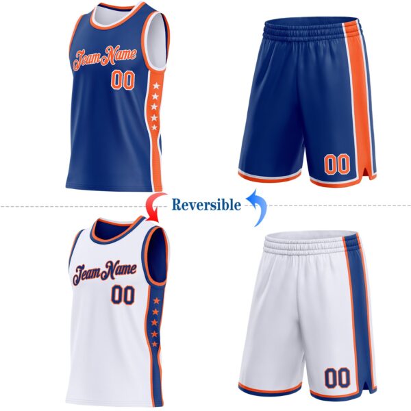 Custom Reversible Royal Orange-White Double Side Star Sublimation Basketball Suit Jersey