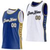 Custom Reversible Royal White-Old Gold Double Side Star Sublimation Basketball Suit Jersey