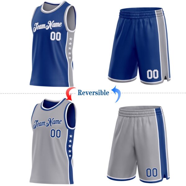 Custom Reversible Royal White-Gray Double Side Star Sublimation Basketball Suit Jersey