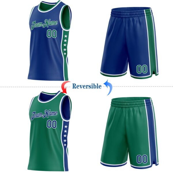 Custom Reversible Royal Kelly Green-White Double Side Star Sublimation Basketball Suit Jersey