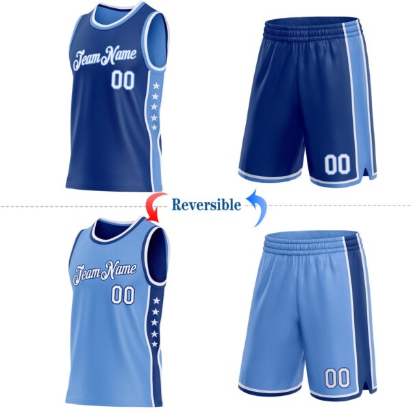Custom Reversible Royal White-Lakes Blue Double Side Star Sublimation Basketball Suit Jersey
