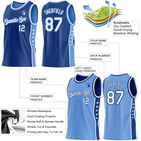 Custom Reversible Royal White-Lakes Blue Double Side Star Sublimation Basketball Suit Jersey