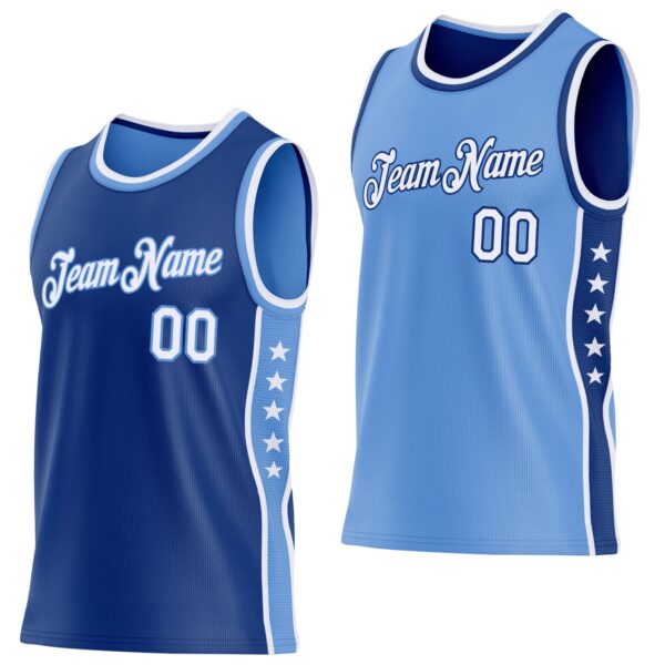 Custom Reversible Royal White-Lakes Blue Double Side Star Sublimation Basketball Suit Jersey