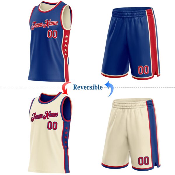 Custom Reversible Royal Red-Cream Double Side Star Sublimation Basketball Suit Jersey