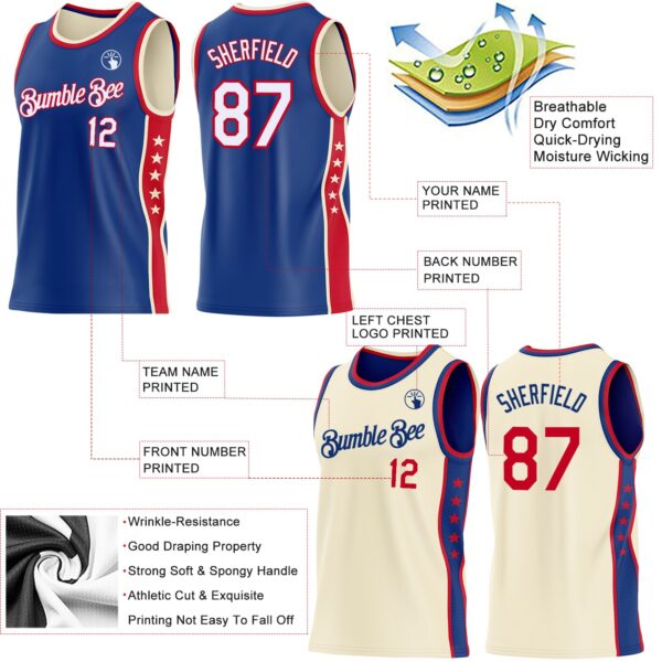Custom Reversible Royal White-Red Double Side Star Sublimation Basketball Suit Jersey