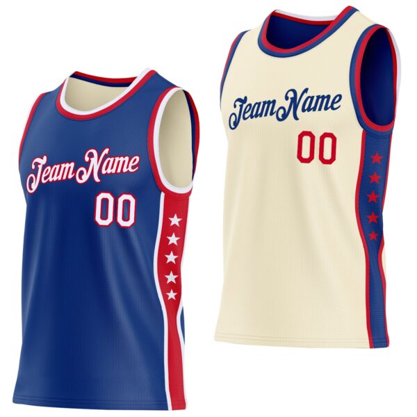 Custom Reversible Royal White-Red Double Side Star Sublimation Basketball Suit Jersey