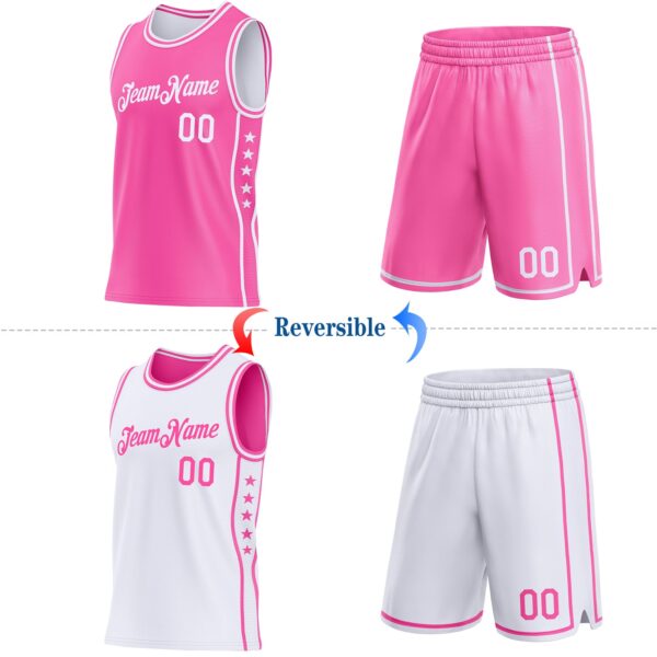 Custom Reversible Pink White Double Side Star Sublimation Basketball Suit Jersey
