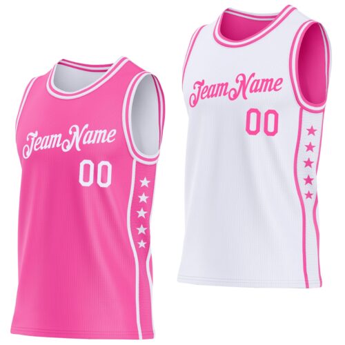 Custom Reversible Pink White Double Side Star Sublimation Basketball Suit Jersey